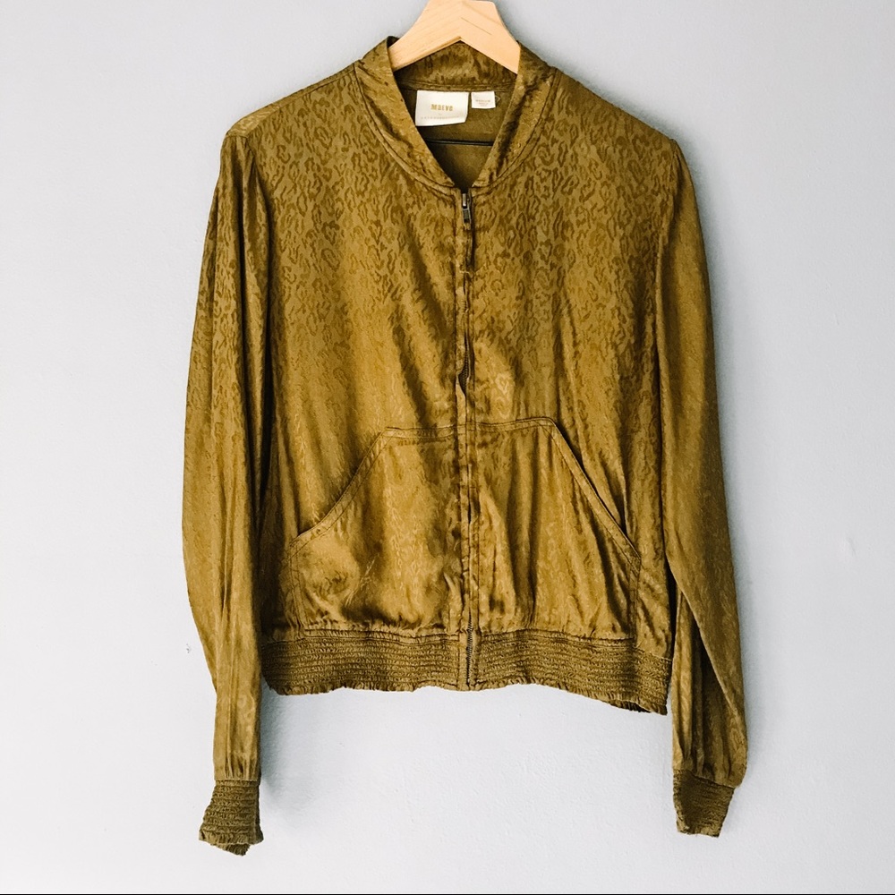 Maeve by Anthropologie Olive Leopard Bomber Jacket